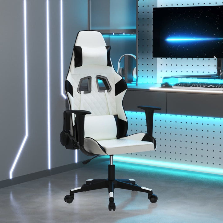 gamingstol m. massagefunktion kunstlæder hvid og sort