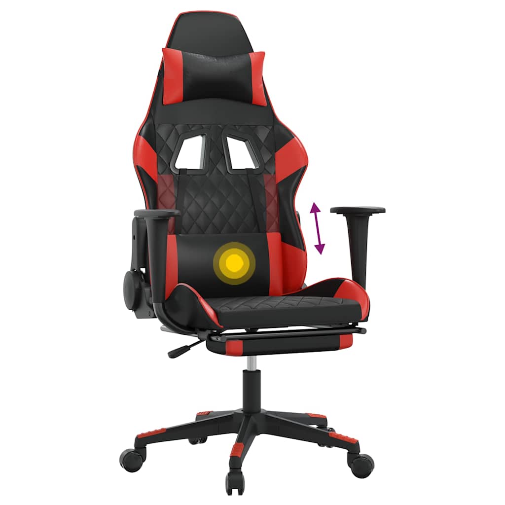 gamingstol m. massagefunktion og fodstøtte kunstlæder sort rød