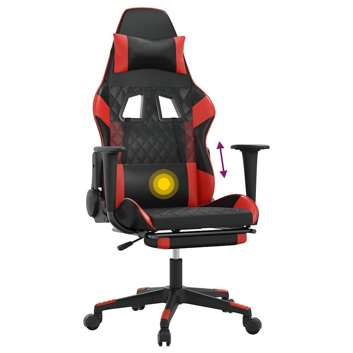 gamingstol m. massagefunktion og fodstøtte kunstlæder sort rød