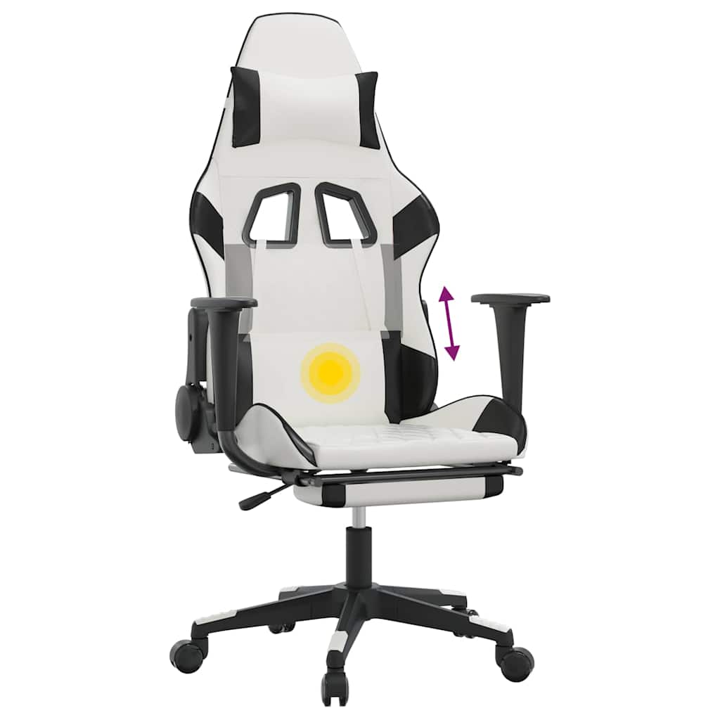 gamingstol m. massage og fodstøtte kunstlæder hvid sort