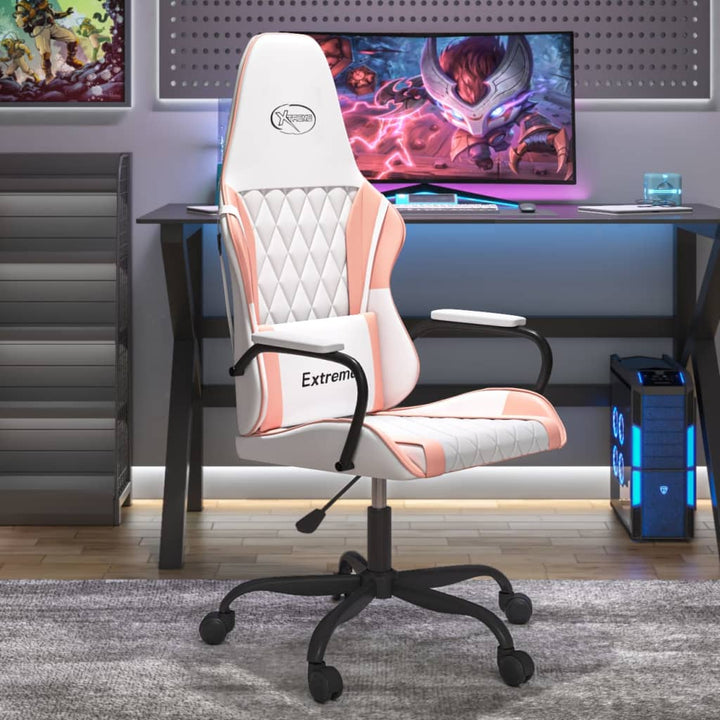 gamingstol m. massagefunktion kunstlæder hvid og lyserød