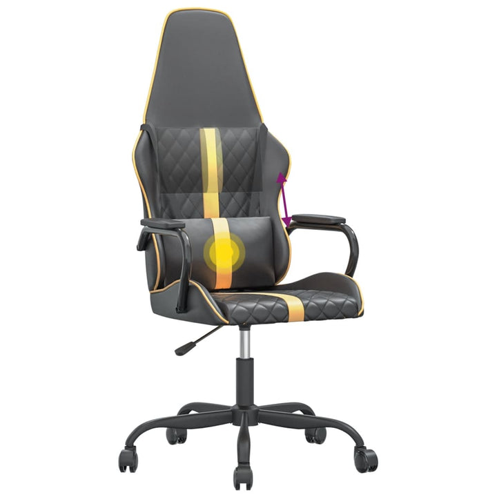 gamingstol m. massagefunktion kunstlæder sort + guldfarvet