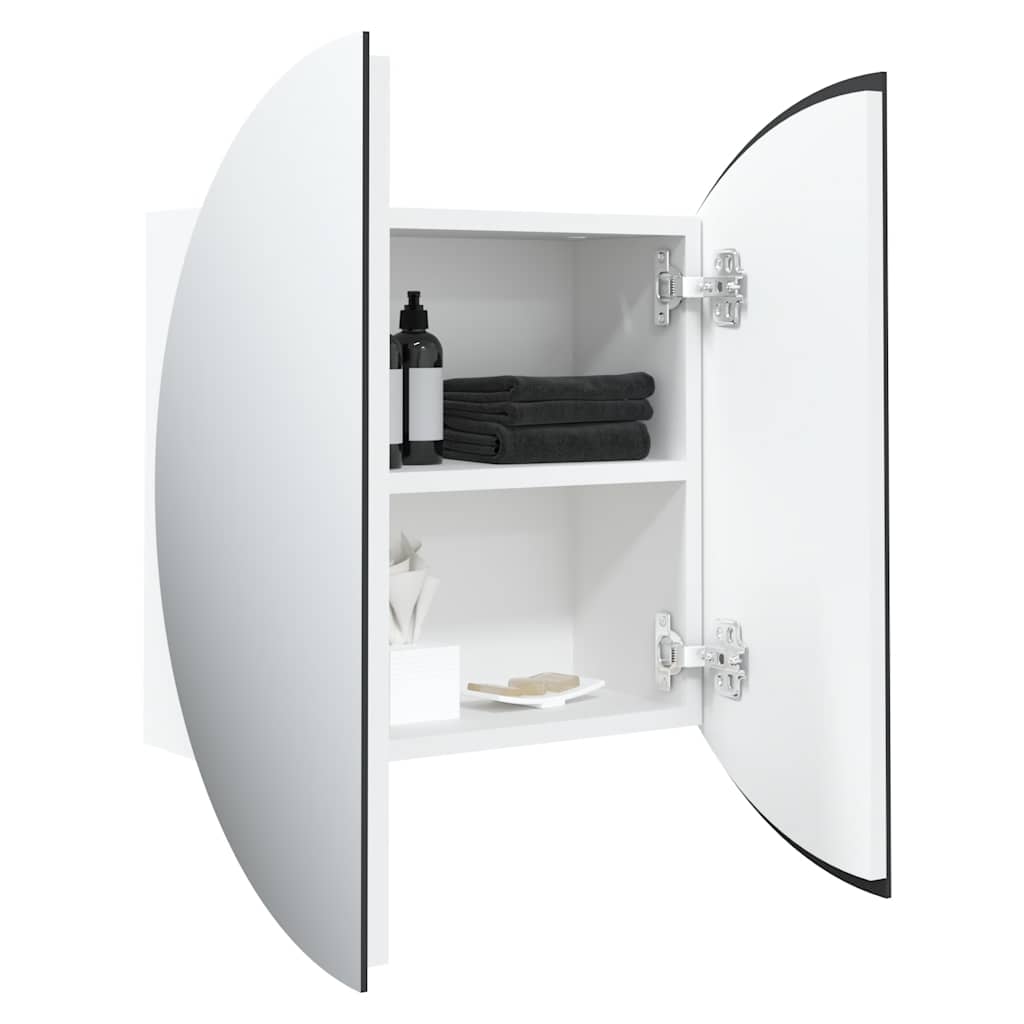 badeværelsesskab med rundt spejl og LED-lys 40x40x17,5 cm hvid