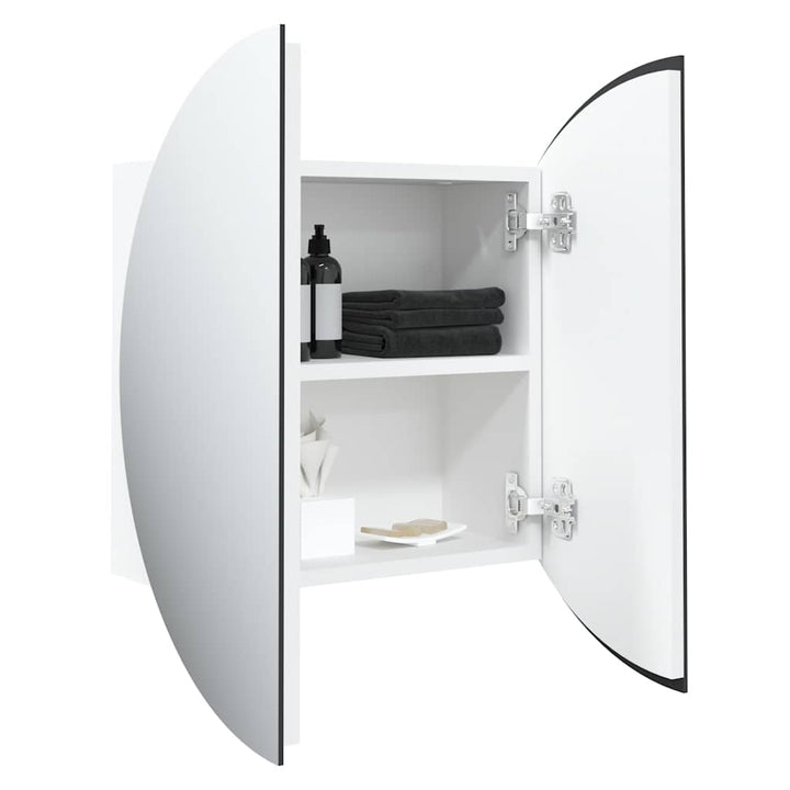 badeværelsesskab med rundt spejl og LED-lys 40x40x17,5 cm hvid