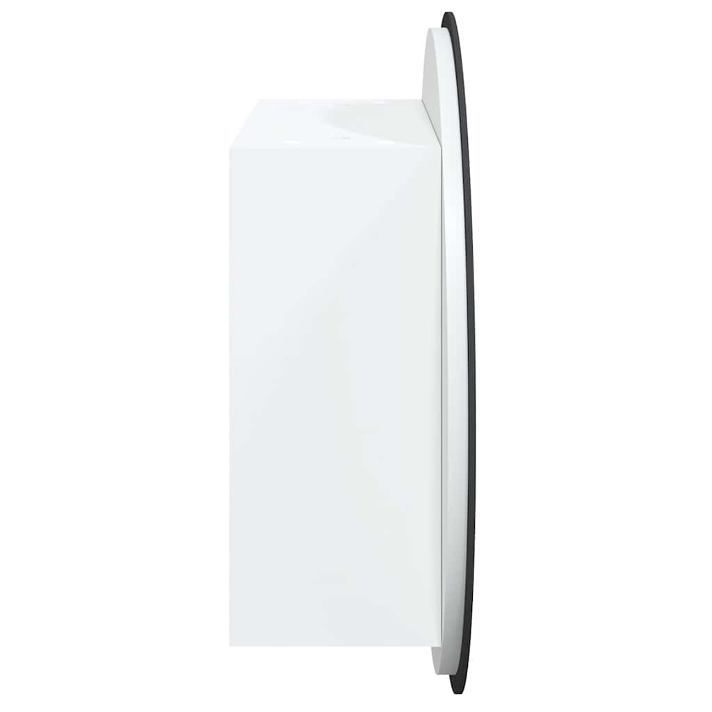 badeværelsesskab med rundt spejl og LED-lys 40x40x17,5 cm hvid