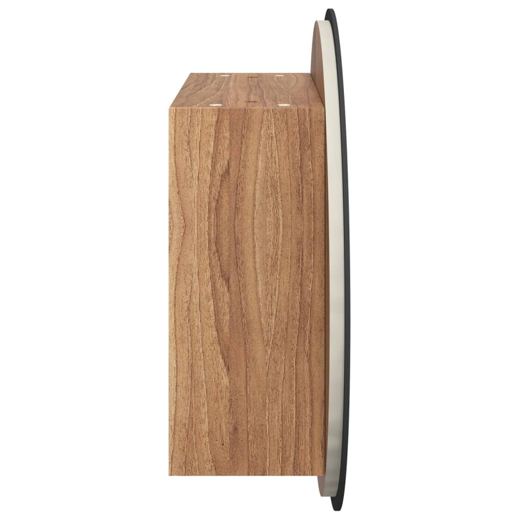badeværelsesskab med rundt spejl og LED-lys 40x40x17,5cm egetræ