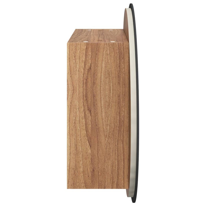 badeværelsesskab med rundt spejl og LED-lys 40x40x17,5cm egetræ
