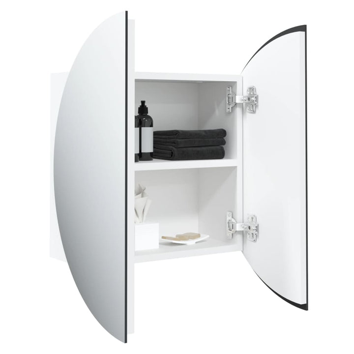 badeværelsesskab med rundt spejl og LED-lys 47x47x17,5 cm hvid