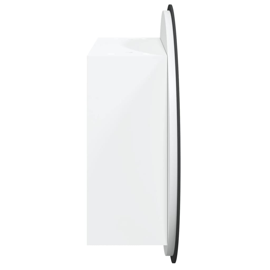 badeværelsesskab med rundt spejl og LED-lys 47x47x17,5 cm hvid