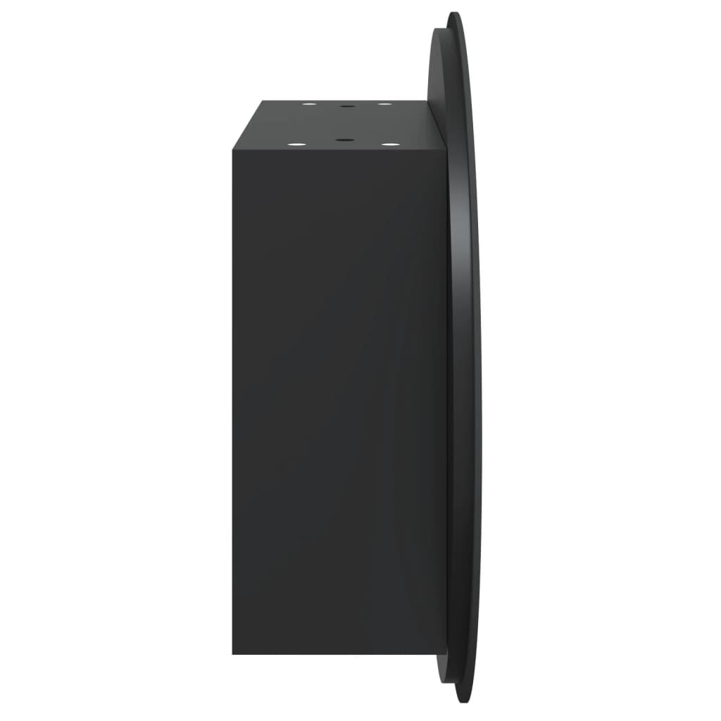 badeværelsesskab med rundt spejl og LED-lys 47x47x17,5 cm sort