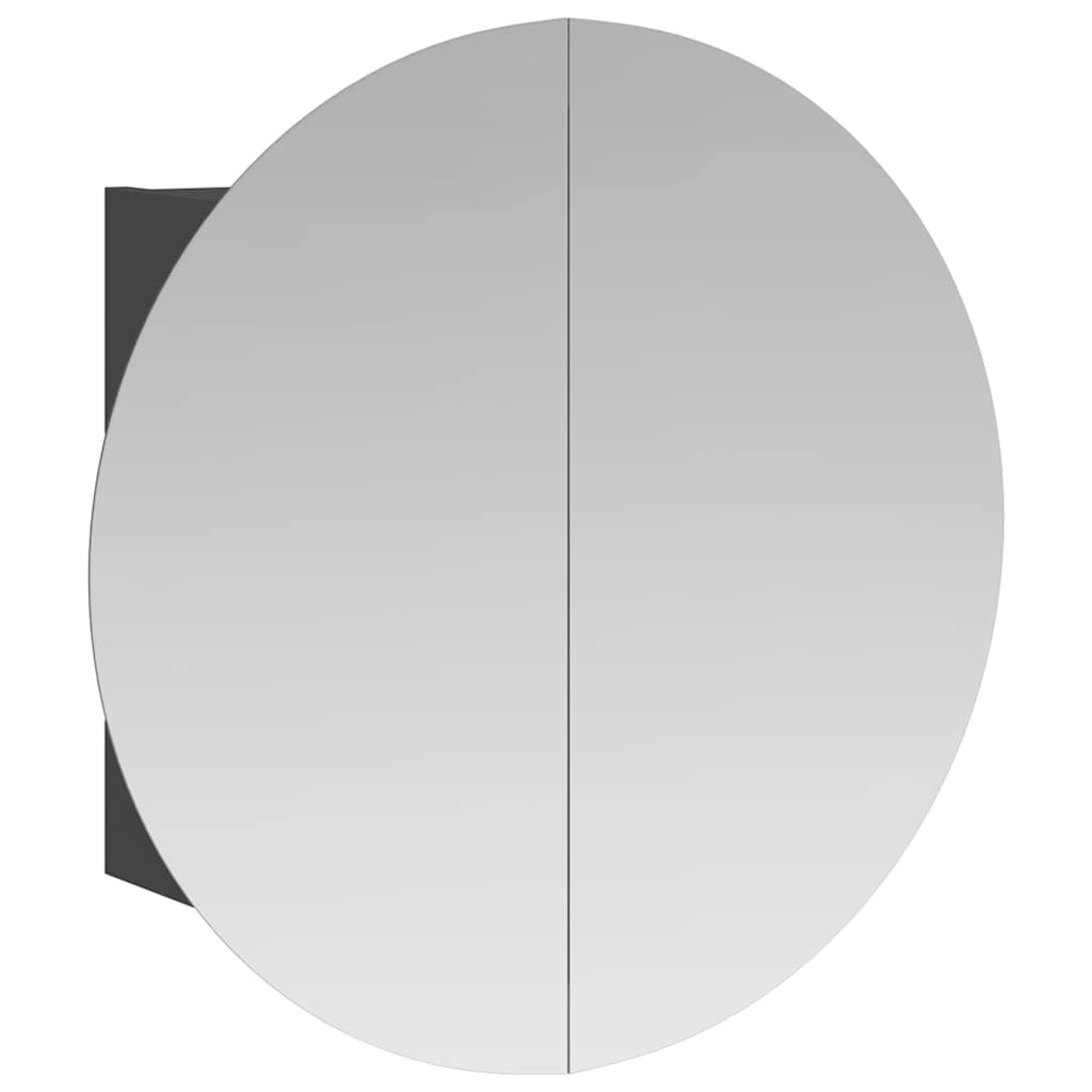 badeværelsesskab med rundt spejl og LED-lys 47x47x17,5 cm grå