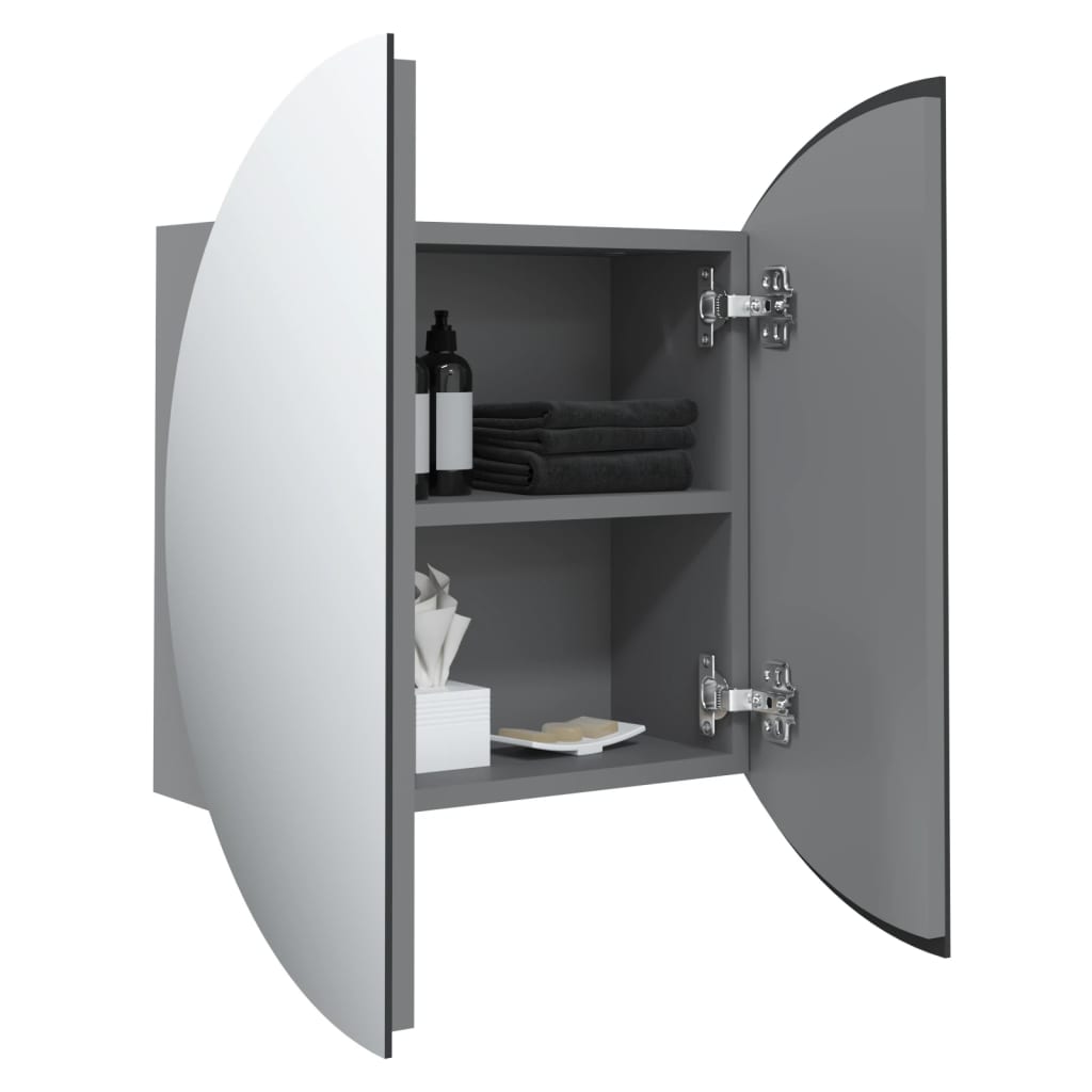 badeværelsesskab med rundt spejl og LED-lys 47x47x17,5 cm grå