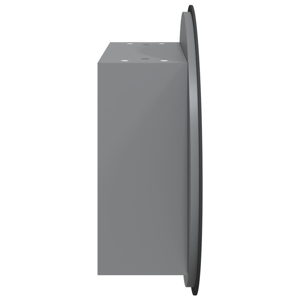 badeværelsesskab med rundt spejl og LED-lys 47x47x17,5 cm grå