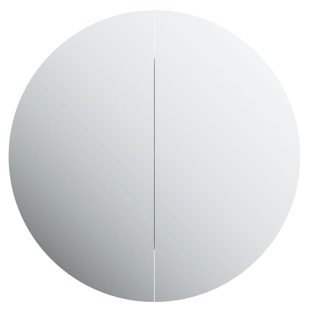 badeværelsesskab med rundt spejl og LED-lys 40x40x17,5cm egetræ