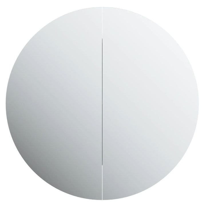 badeværelsesskab med rundt spejl og LED-lys 40x40x17,5cm egetræ