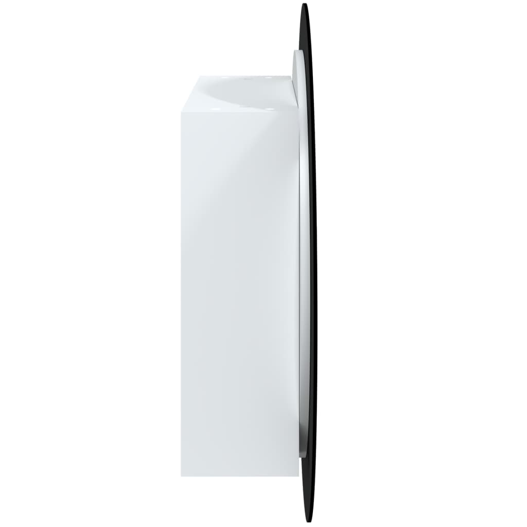 badeværelsesskab med rundt spejl og LED-lys 54x54x17,5 cm hvid