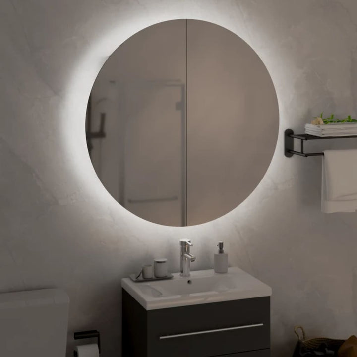 badeværelsesskab med rundt spejl og LED-lys 40x40x17,5 cm grå