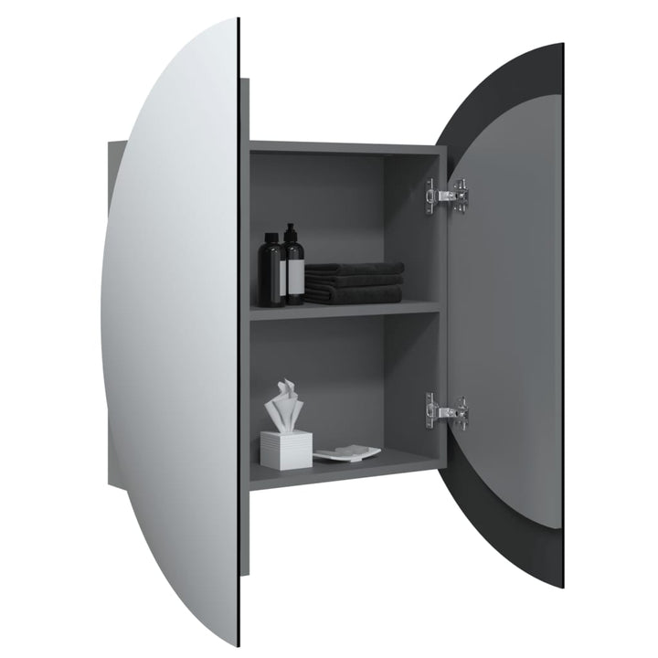 badeværelsesskab med rundt spejl og LED-lys 40x40x17,5 cm grå