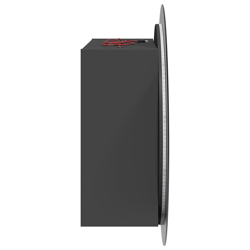 badeværelsesskab med rundt spejl og LED-lys 40x40x17,5 cm grå