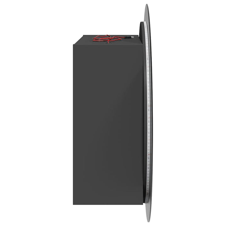 badeværelsesskab med rundt spejl og LED-lys 40x40x17,5 cm grå