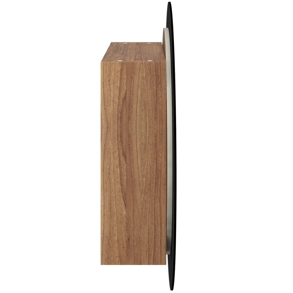badeværelsesskab med rundt spejl og LED-lys 40x40x17,5cm egetræ