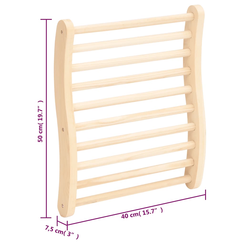 S-formet ryglæn til sauna massivt fyrretræ