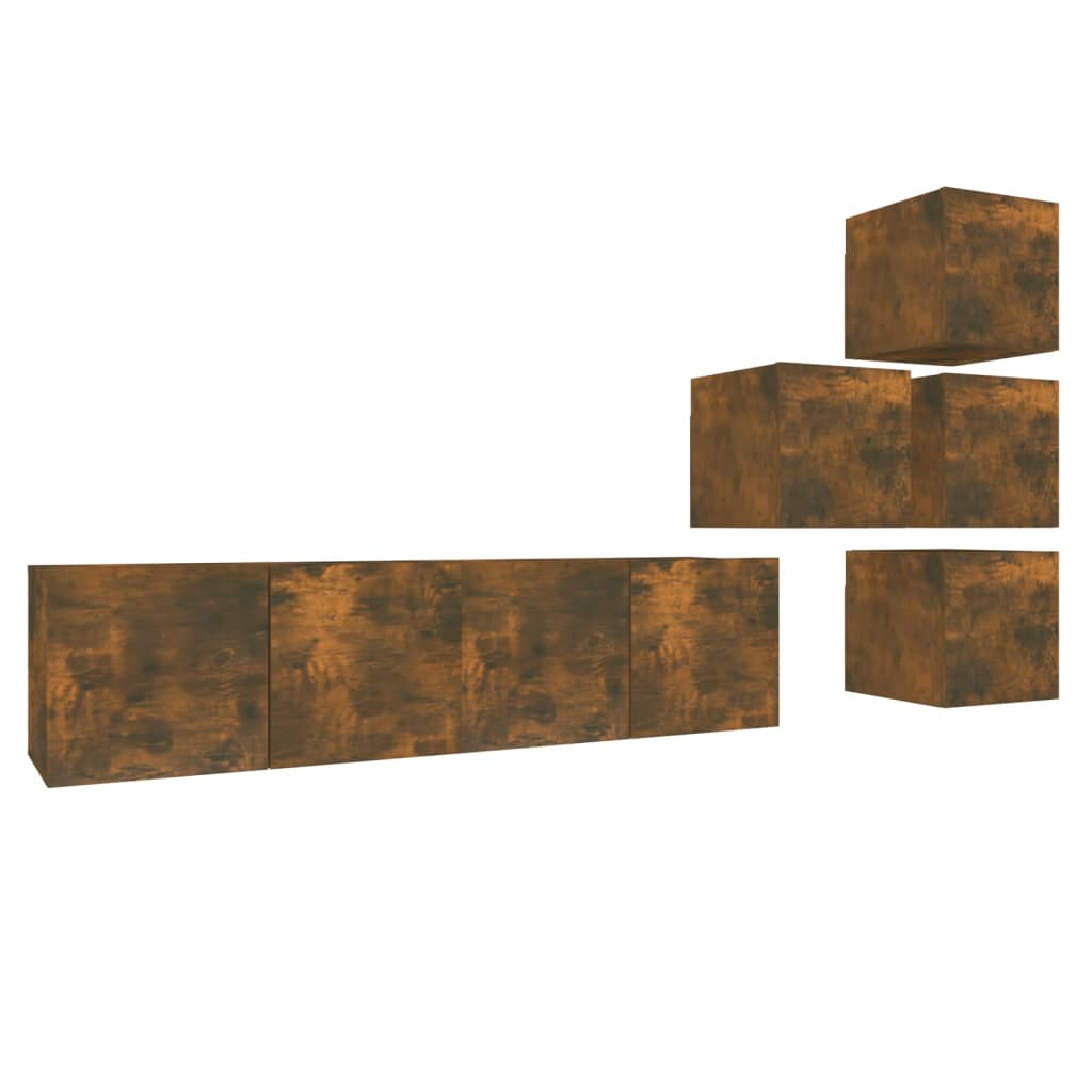tv-skabe 6 stk. konstrueret træ røget egetræsfarve