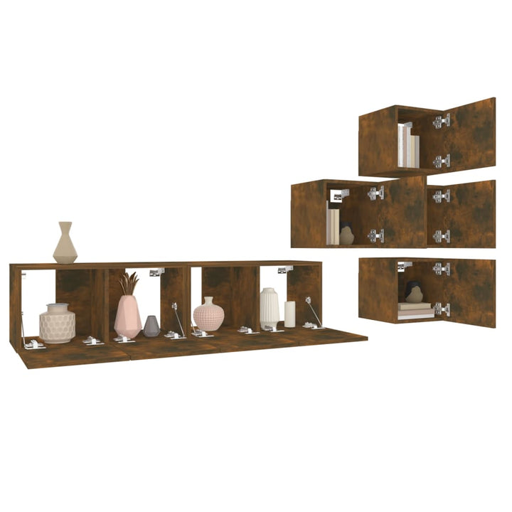 tv-skabe 6 stk. konstrueret træ røget egetræsfarve