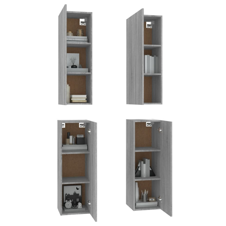 tv-skabe 4 stk. 30,5x30x90 cm konstrueret træ grå sonoma-eg