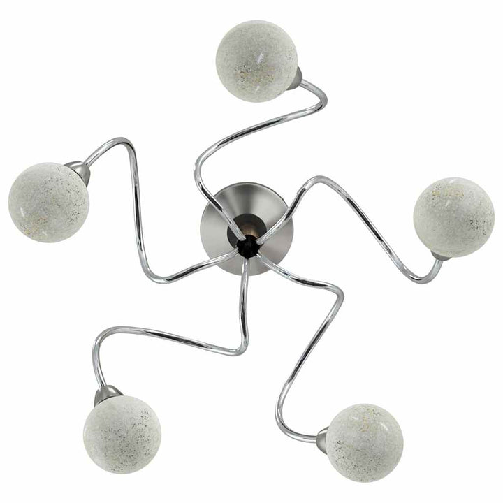 loftlampe med runde glasskærme til 5 G9 LED-pærer