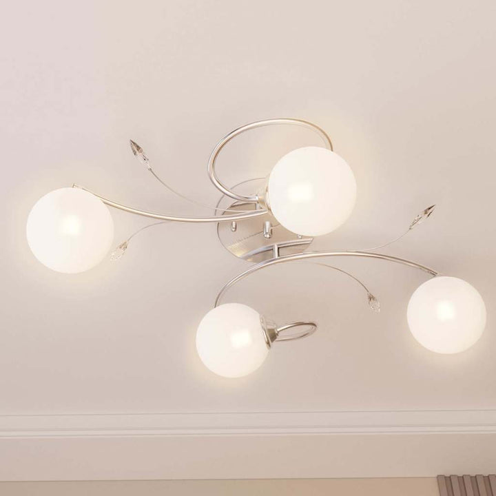 loftlampe med runde glasskærme til 4 G9 LED-pærer