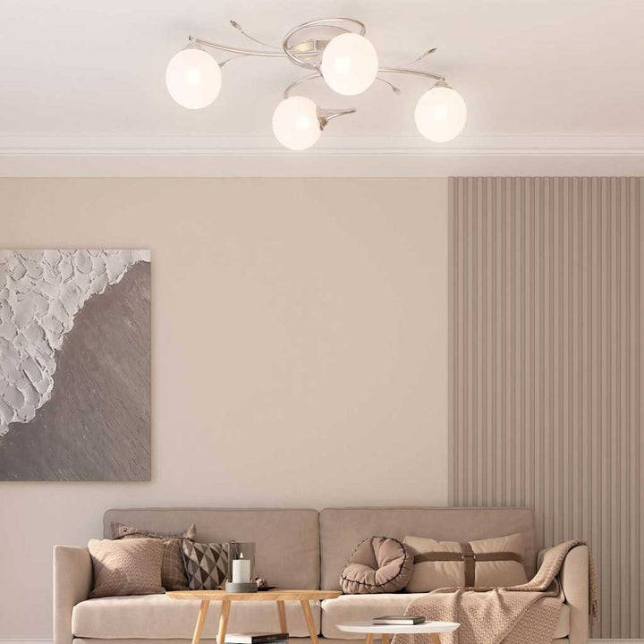 loftlampe med runde glasskærme til 4 G9 LED-pærer