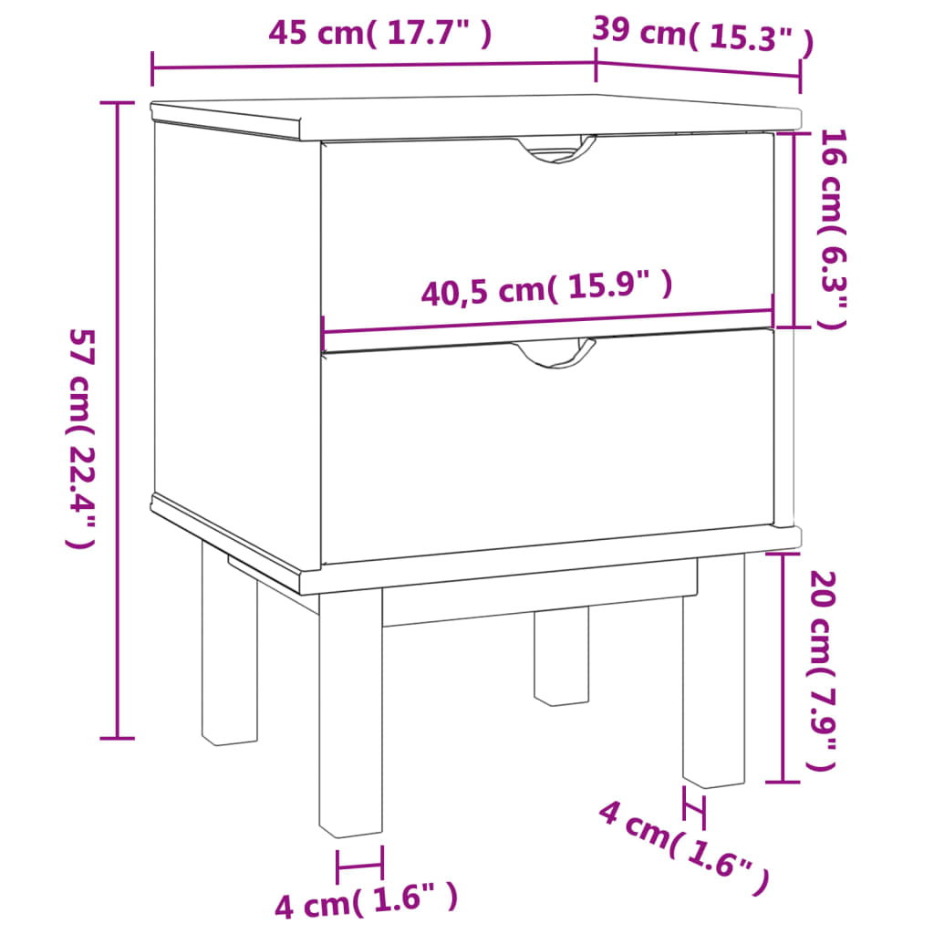 sengebord OTTA 45x39x57 cm massivt fyrretræ