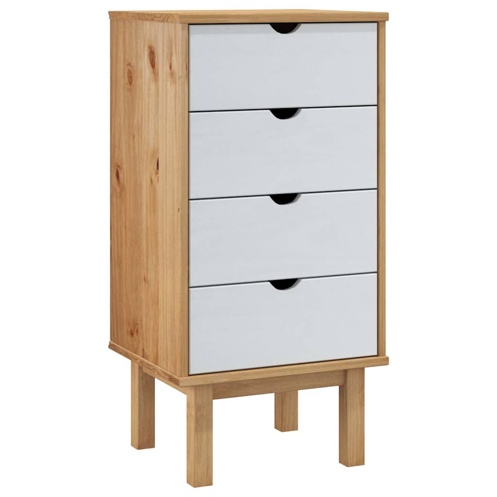 kommode OTTA 45x39x90 cm massivt fyrretræ brun og hvid
