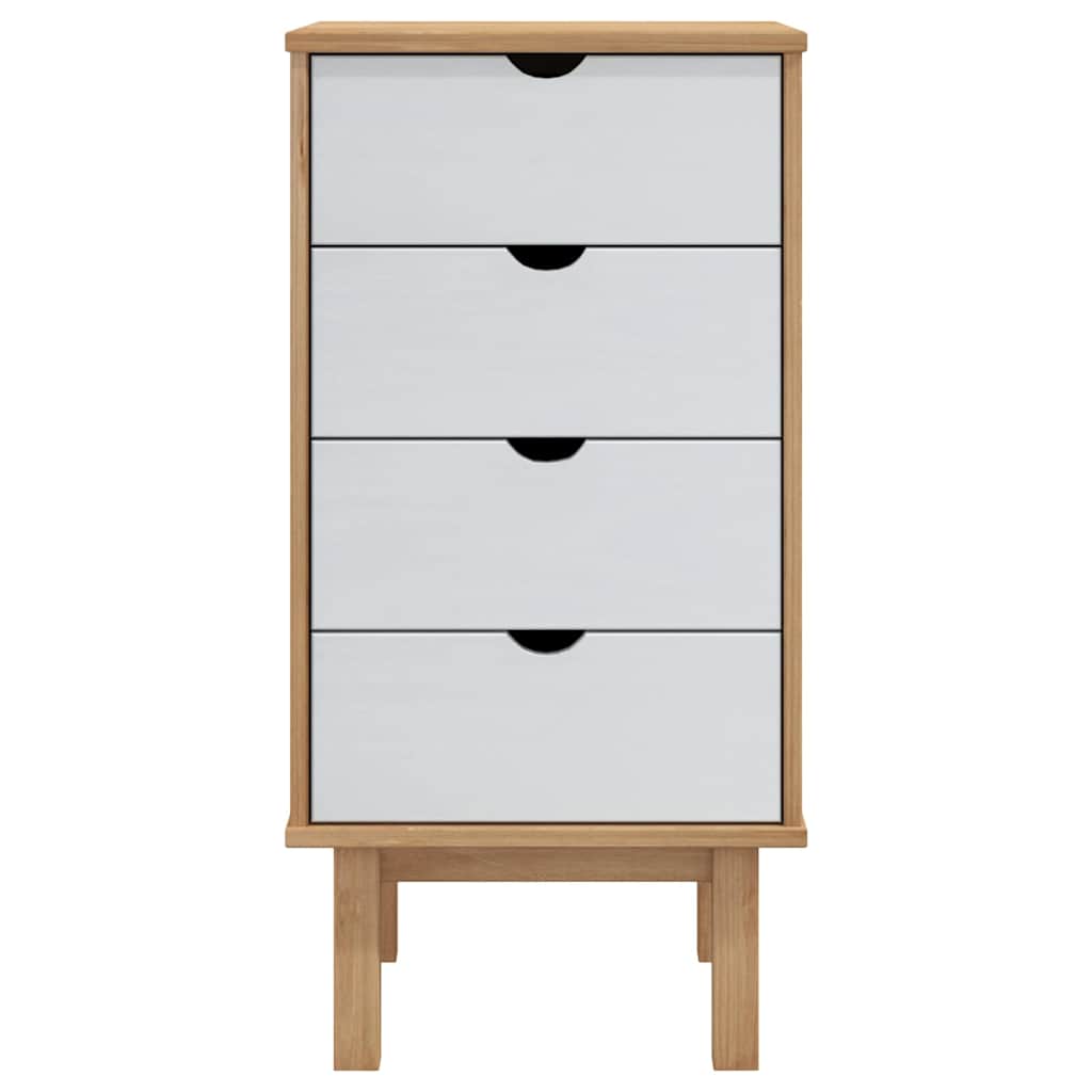 kommode OTTA 45x39x90 cm massivt fyrretræ brun og hvid