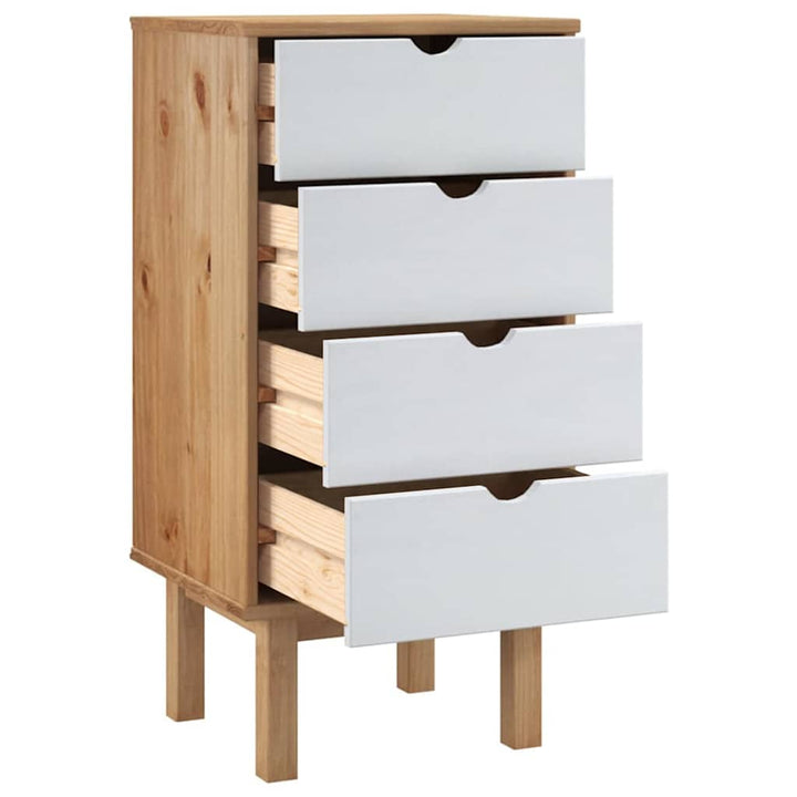 kommode OTTA 45x39x90 cm massivt fyrretræ brun og hvid