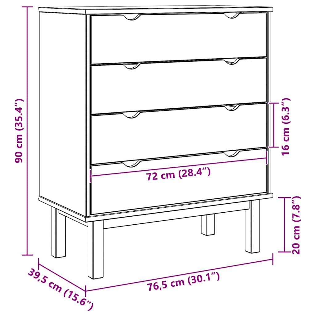 kommode OTTA 76,5x39,5x90 cm massivt fyrretræ brun og grå