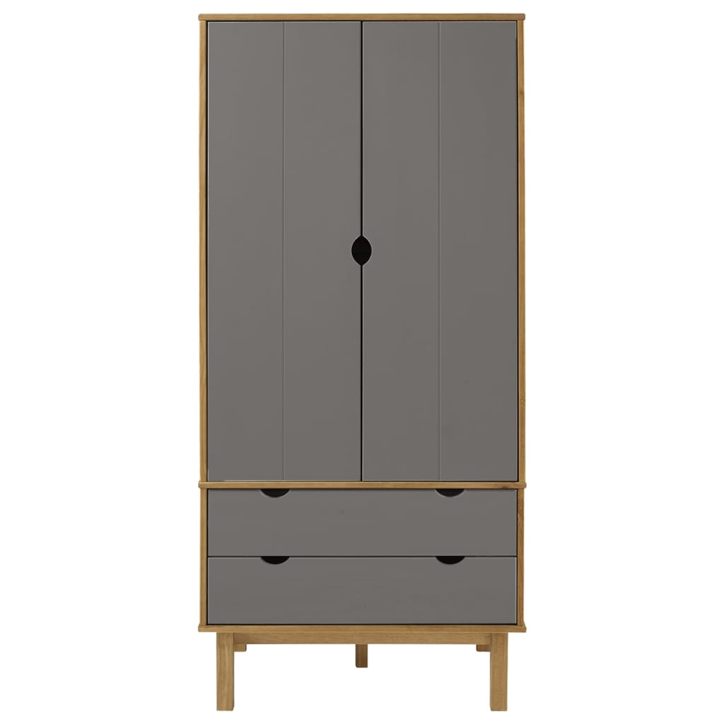 tøjskab OTTA 76,5x53x172 cm massivt fyrretræ brun og grå