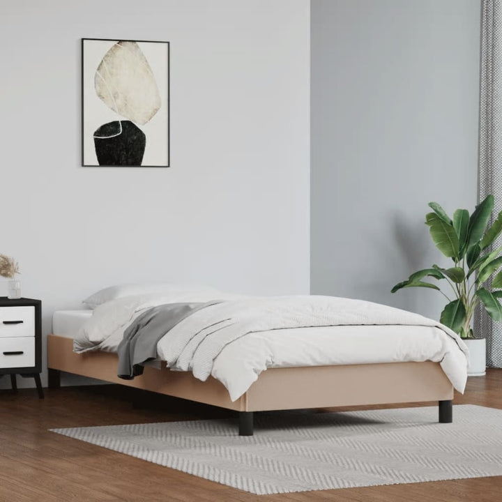 sengeramme 90x190 cm kunstlæder cappuccinofarvet