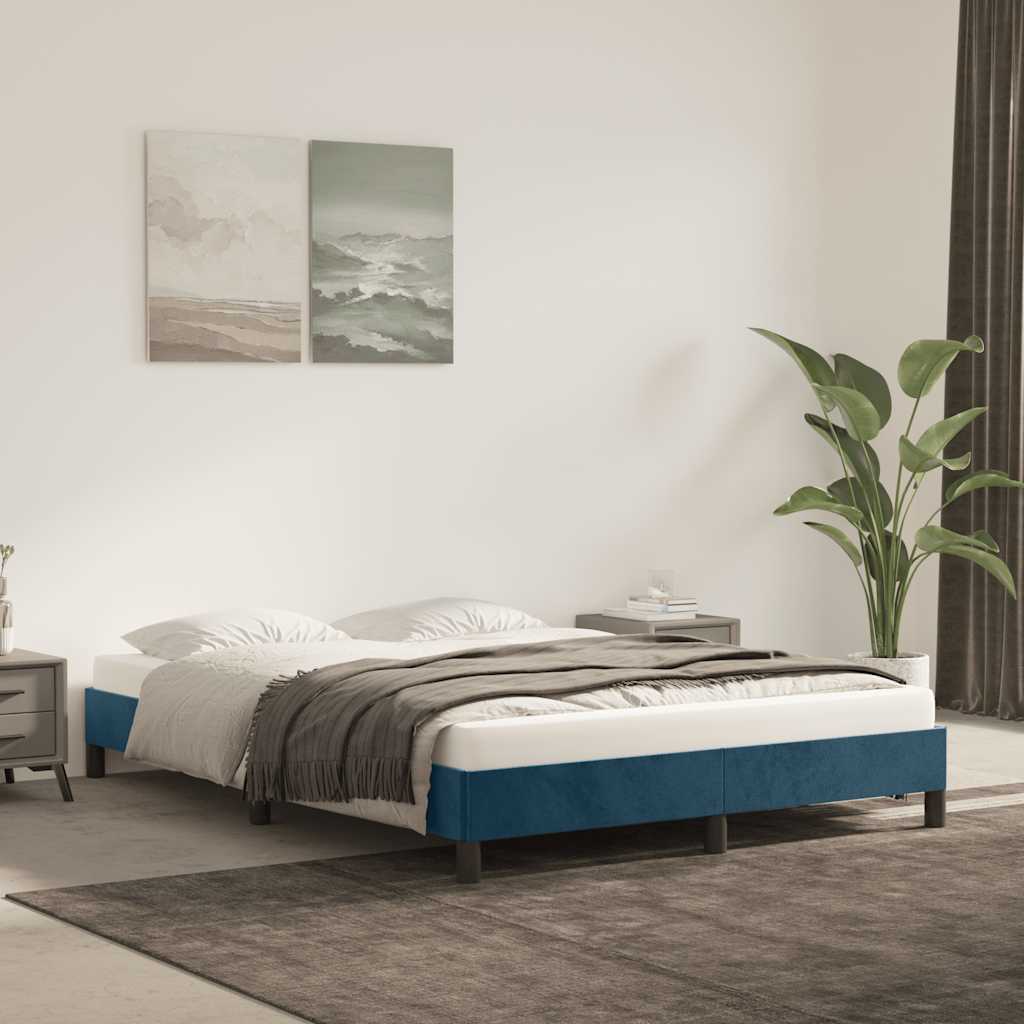 Sengeramme uden madras Mørkeblå 140x190 cm Fløjl