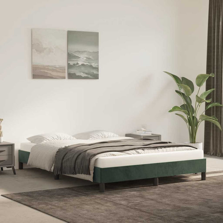 Sengeramme uden madras Mørkegrøn 140x200 cm Fløjl