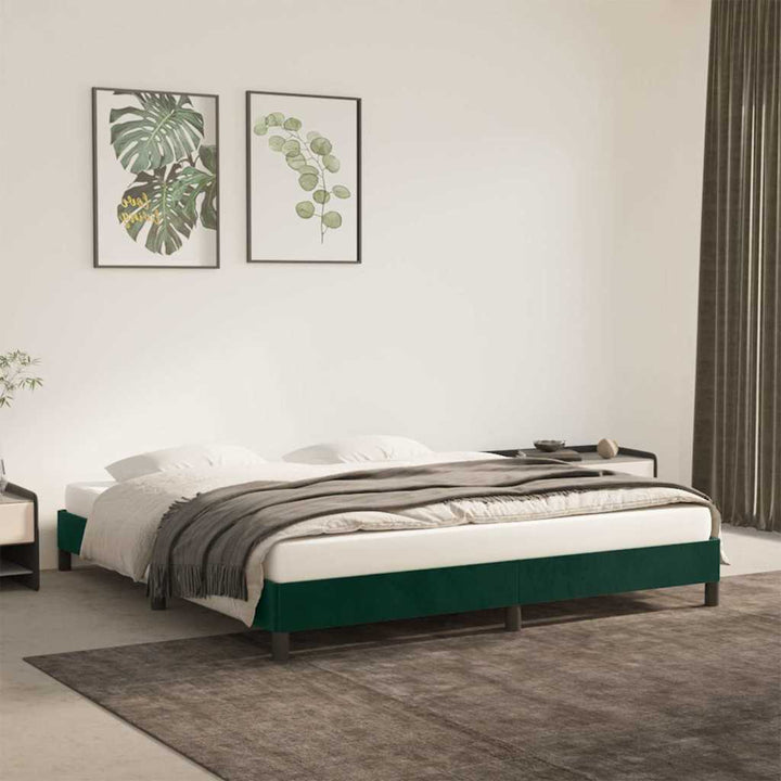 Sengeramme uden madras Mørkegrøn 160x200 cm Fløjl