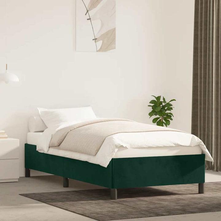 Sengeramme uden madras Mørkegrøn 90x190 cm Fløjl
