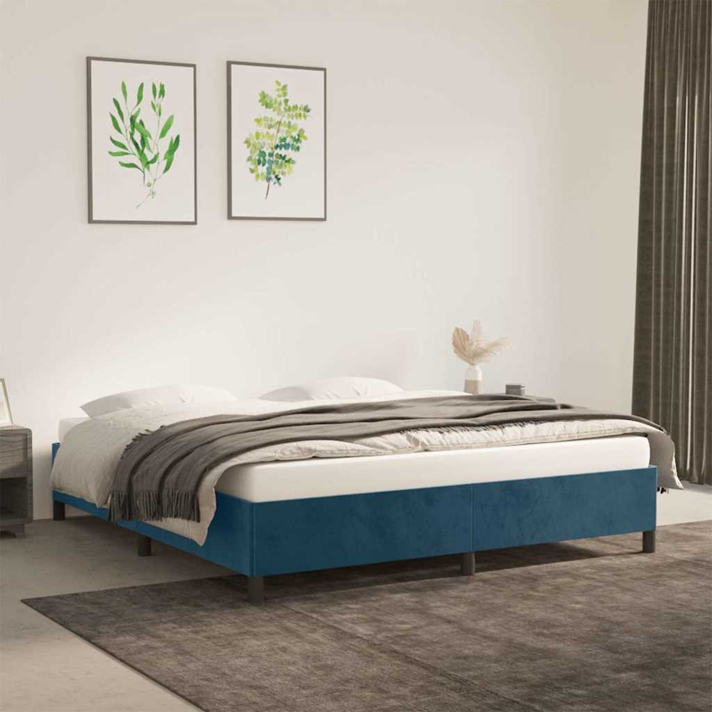 Sengeramme uden madras Mørkeblå 160x200 cm Fløjl