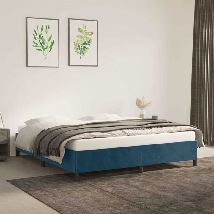 Sengeramme uden madras Mørkeblå 160x200 cm Fløjl