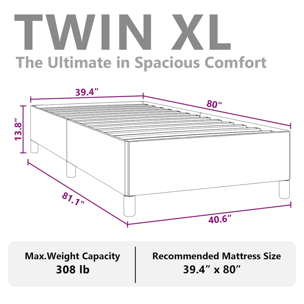 sengestel uden madras lysegrå 100x203 cm Twin XL fløjl