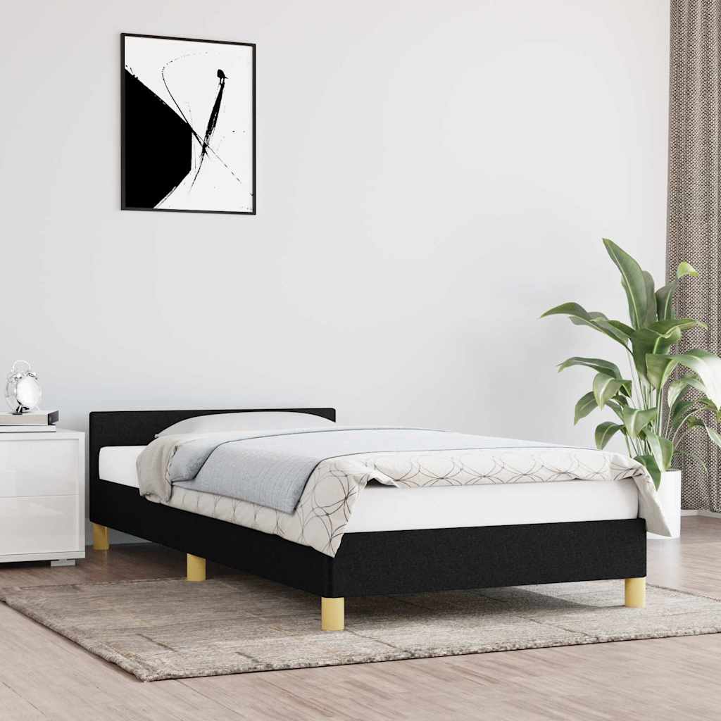 Sengeramme med hovedgærde uden madras Sort 90x200 cm Stof