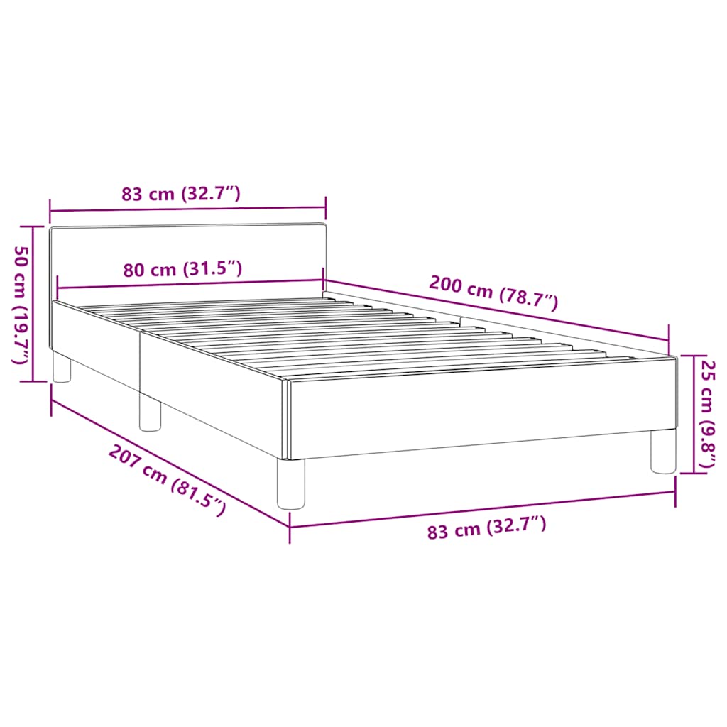 Sengeramme med hovedgærde uden madras Creme 80x200 cm