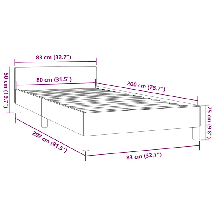 Sengeramme med hovedgærde uden madras Grå 80x200 cm