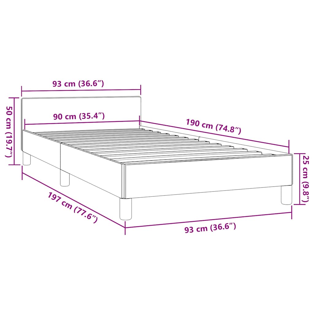 Sengeramme med hovedgærde uden madras Sort 90x190 cm